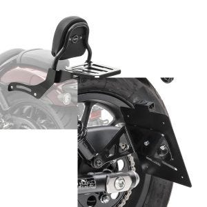 Set: Sissy Bar XS3 compatible avec Honda Rebel 1100 CMX 21-24 porte bagages noir Craftride + Support de plaque latéral M compatible avec Honda Rebel 1100 CMX 21-24 noir Craftride