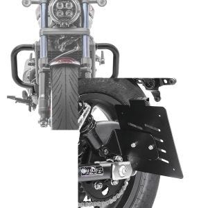 Set: Pare cylindre compatible avec Honda Rebel 1100 CMX 21-24 pare carter Craftride PM3 + Support de plaque latéral compatible avec Honda Rebel 1100 CMX 21-24 noir Craftride