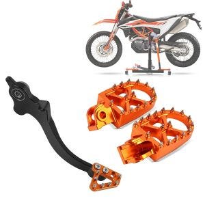 Fußrasten passend für Motocross, Enduro orange + Fußbremshebel / Bremshebel orange