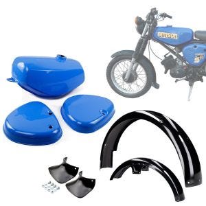 Set Benzintank mit Seitendeckeln + Kotflügel mit Schmutzfänger passend für Simson S50 S51 S70 Craftride blau