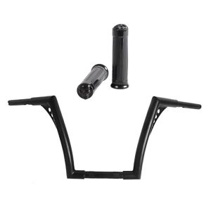 Set: Lenker mit TÜV Teilegutachten Ape Hanger Fat B2 1-1/4" Höhe 12" + Lenkergriffe CG14 passend für Harley Davidson Craftride Schwarz