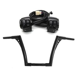 Set: Lenker mit TÜV Teilegutachten Ape Hanger Fat B2 1-1/4" Höhe 12" + Lenkerschalter passend für Harley Davidson Dyna Sportster Softail V-Rod 96-13 Lenkerarmatur Craftride schwarz