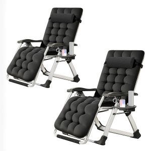 2x Chaise de jardin pliante Divit SR11 chaise longue transat métal noir DPLC