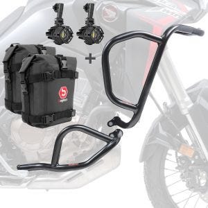Set Sturzbügel oben unten + Scheinwerfer für Honda Africa Twin 1100 2020 + Taschen Motoguard schwarz_1
