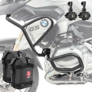 Set Sturzbügel oben unten + Scheinwerfer L2 für BMW R 1200 GS 13-16 + Taschen Motoguard schwarz_1