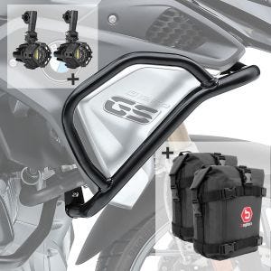 Sturzbügel Set + Zusatzscheinwerfer für BMW R 1200 GS 17-18 + Taschen schwarz_1
