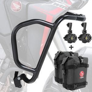 Sturzbügel Set + Zusatzscheinwerfer für Honda Africa Twin 1100 20-21 + Taschen schwarz_1
