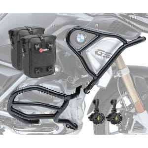 Set Sturzbügel oben unten + Scheinwerfer XL8 für BMW R 1250 GS 19-20 + Taschen Motoguard schwarz CB4_1