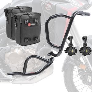 Set Sturzbügel oben unten + Scheinwerfer für Honda Africa Twin 1100 20-21 + Taschen Motoguard schwarz CB4_1