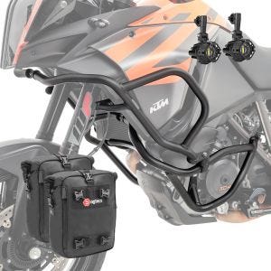 Set Sturzbügel oben unten + Scheinwerfer für KTM 1090 Adventure/ R 17-19 + Taschen Motoguard schwarz CB4_1