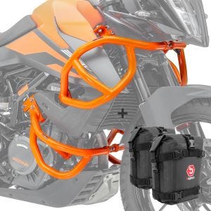 Set Sturzbügel + Taschen für KTM 390 Adventure 20-21 Schutzbügel oben unten Motoguard orange_1