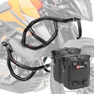 Set Sturzbügel + Taschen für KTM 390 Adventure 20-21 Schutzbügel oben unten Motoguard CB4 schwarz_1