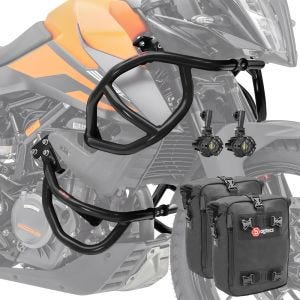 Set Sturzbügel oben unten + Scheinwerfer für KTM 390 Adventure 20-21 + Taschen Motoguard schwarz CB4_1