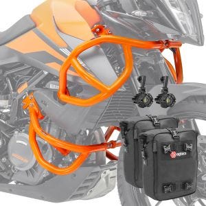 Set Sturzbügel oben unten CB4 + Scheinwerfer für KTM 390 Adventure 20-21 + Taschen Motoguard orange_1