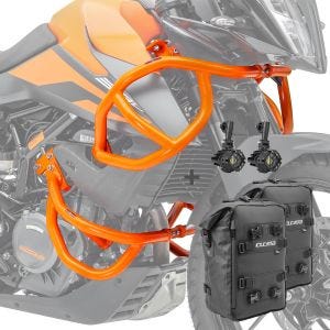 Set Sturzbügel oben unten + Scheinwerfer für KTM 390 Adventure 20-21 + Taschen CB8 Motoguard orange_1