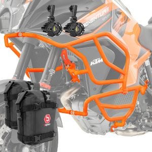 Set Pare carter X21 + Phare Additionnel compatible avec KTM 1290 Super Adventure R / S 21-24 orange + sacoches Motoguard