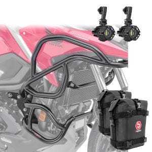 Set Pare carter + Phare Additionnel L2 compatible avec Honda NC 750 X 21-24 noir + sacoches Motoguard