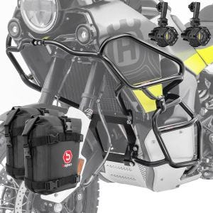 Set Pare carter + Phare Additionnel compatible avec Husqvarna Norden 901 21-24 + sacoches noir Motoguard