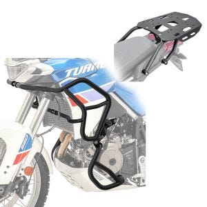 Pare carter Set SG1 compatible avec Aprilia Tuareg 660 22-24 haut et bas crashbar + Porte-bagages arrière