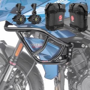 Set Verkleidungsschutzbügel + Scheinwerfer XL passend für Triumph Tiger Sport 660 22-24 + Taschen schwarz