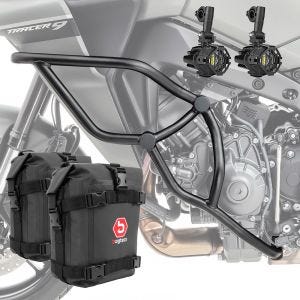 Set Sturzbügel + Zusatzscheinwerfer + Sturzbügeltasche passend für Yamaha Tracer 9 / GT 21-24 Motoguard KT11 schwarz