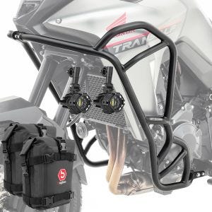 Set Pare carters + Phares Additionnels + sacoches adapté a Honda Transalp XL 750 23-24 Motoguard KT12 noir