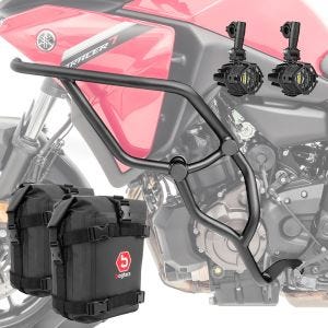 Set Sturzbügel + Zusatzscheinwerfer + Sturzbügeltasche passend für Yamaha Tracer 7 / GT 21-24 Motoguard KT16