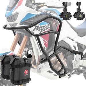 Set Sturzbügel + Zusatzscheinwerfer + Sturzbügeltasche passend für Honda Africa Twin 1100 CRF 20-23 Motoguard KT35