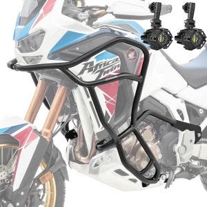 Set Pare carter + Phares Additionnels adapté a Honda Africa Twin 1100 Adventure Sports 20-23 Feux de brouillard Motoguard KT14 noir