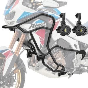 Set Sturzbügel + Zusatzscheinwerfer passend für Honda Africa Twin 1000 CRF 16-19 Nebelscheinwerfer Motoguard KT21