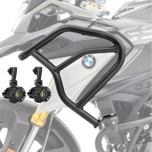 Set Sturzbügel oben + Zusatzscheinwerfer passend für BMW G 310 GS 17-24 Nebelscheinwerfer Motoguard HG17 schwarz