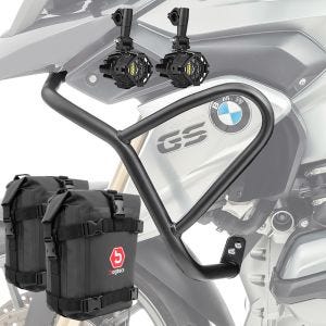 Set Sturzbügel + Zusatzscheinwerfer + Sturzbügeltasche passend für BMW R 1200 GS 13-16 Motoguard