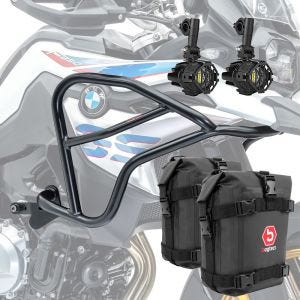 Set Sturzbügel + Zusatzscheinwerfer + Sturzbügeltasche XL passend für BMW F 750 GS / BMW F 850 GS 18-23 Motoguard