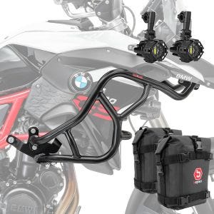 Set Sturzbügel + Zusatzscheinwerfer + Sturzbügeltasche L passend für BMW F 800 GS 13-17 Motoguard