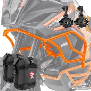 Set Pare carter haut + Phares Additionnels + sacoches X21 adapté a KTM 1290 Super Adventure R / S 21-24 Motoguard orange