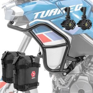 Set Sturzbügel + Zusatzscheinwerfer + Sturzbügeltasche passend für Aprilia Tuareg 660 22-24 Motoguard TR2