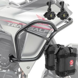 Set Pare carter haut + Phares Additionnels + sacoches adapté a Honda Transalp XL 750 23-24 Motoguard HG14 noir