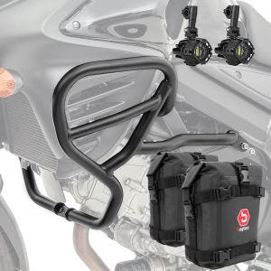 Set Pare carter haut + Phares Additionnels + sacoches adapté a Suzuki V-Strom 650 / XT 11-24 Motoguard HG42