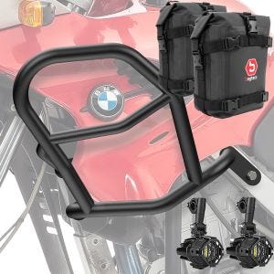 Set Sturzbügel + Zusatzscheinwerfer + Sturzbügeltasche passend für BMW F 650 GS 00-07 Motoguard HG47 schwarz