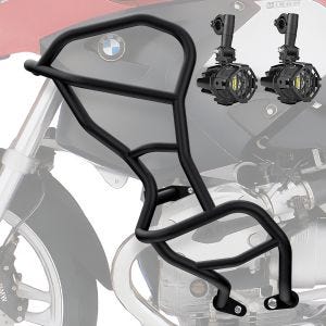 Set Sturzbügel + Zusatzscheinwerfer passend für BMW R 1200 GS 04-07 Nebelscheinwerfer Motoguard KT59 schwarz