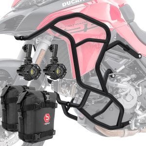Set Sturzbügel + Zusatzscheinwerfer + Sturzbügeltasche passend für Ducati Multistrada V2 / S 22-24 Motoguard KT66 schwarz