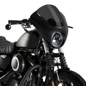Verkleidungsscheibe passend für Harley Davidson Sportster 883 Iron 09-20 Puig Dark Night 21097F Halbverkleidung mit Windschild glänzend schwarz dunkel getönt