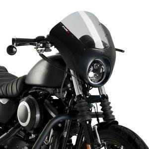 Verkleidungsscheibe passend für Harley Davidson Sportster 883 Iron 09-20 Puig Dark Night 21097H Halbverkleidung mit Windschild glänzend schwarz rauchgrau