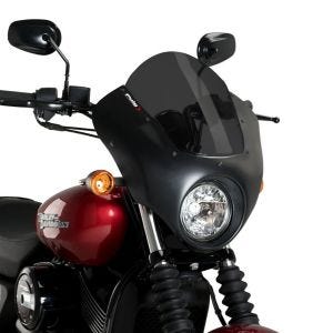 Demi-carénage compatible avec Harley Davidson Street 750 17-20 Puig Dark Night 21099F Semifairing avec pare-brise brillant noir fumé foncé