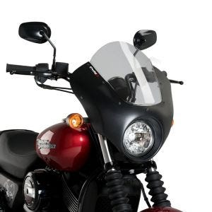 Demi-carénage compatible avec Harley Davidson Street 750 17-20 Puig Dark Night 21099H Semifairing avec pare-brise brillant noir gris fumé