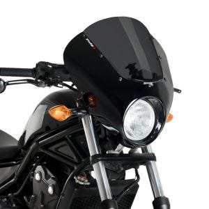Demi-carénage compatible avec Honda Rebel 500 CMX 17-19 Puig Dark Night 21101F Semifairing avec pare-brise mate noir fumé foncé