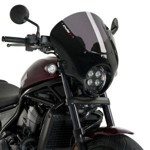 Demi-carénage compatible avec Honda Rebel 1100 CMX 21-24 Puig Dark Night 21105F Semifairing avec pare-brise mate noir fumé foncé