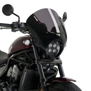 Demi-carénage compatible avec Honda Rebel 1100 CMX 21-24 Puig Dark Night 21105H Semifairing avec pare-brise mate noir gris fumé
