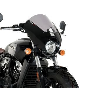Demi-carénage compatible avec Indian Scout Bobber 18-23 Puig Dark Night 21107H Semifairing avec pare-brise brillant noir gris fumé