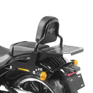 Motorrad Sissybar Rückenlehne Chopper Sissy Bar mit Gepäckträger passend für Harley Davidson Softail Fat Bob / 114 18-22 schwarz Craftride CSS